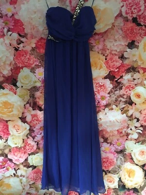 £29.99 • Buy Royal Blue One Shoulder Crystal Detail Evening Gown Prom Dress Uk 8
