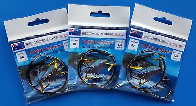 3x 80lb Wire To Mono Sliding Snelled Double Hook Rig 2x Octopus Circle 7/0 Hook • $18.92