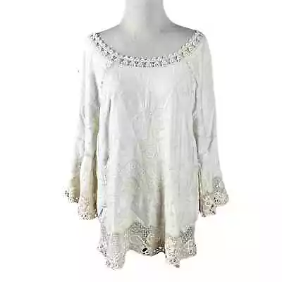 Spiaggia Dolce Large Lace Ethereal Edwardian Cold Shoulder Blouse Ivory NWT • £30.09