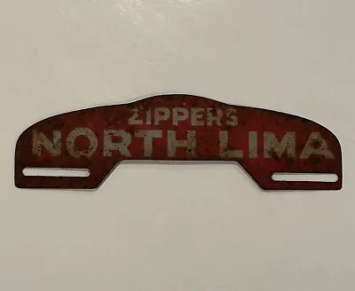 *VINTAGE ZIPPERS* License Plate Topper *NORTH LIMA* Metal Sign *GAS OIL* Rat Rod • $24.99