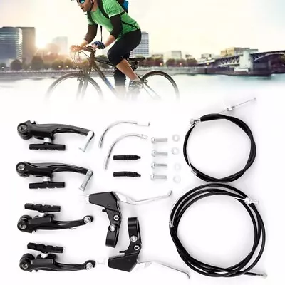 US Bike Bicycle Complete Mountain V Brakes+Levers+Cables Kit MTB V-Brake Black • $20.56