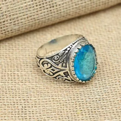 925 Sterling Silver Blue Topaz Gemstone Ring Classic Men's Ring All Size R180 • $17.84
