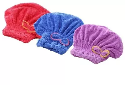 3 Pk Hair Turban Towel | Microfibre Head Wrap Quick Dry Drying Bath Shower Hat C • £6.99