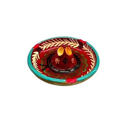 Mexican Sombrero Hand Painted Ashtray Trinket Bowl Colorful Handmade Clay • $11.24