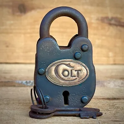 Colt Gate Lock W/ 2 Working Keys & Antique Vintage Finish Brass Tag W/ Colt Logo • $22