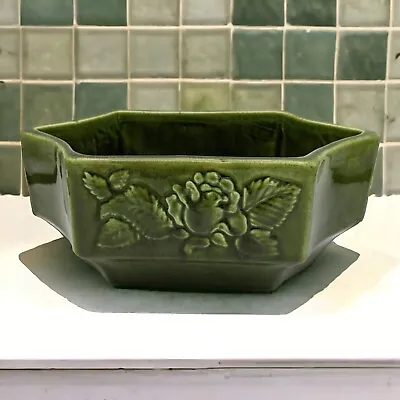 Vintage Haeger Pottery Antique Green Color Hexagon Raised Rose Planter 1975 #143 • $18