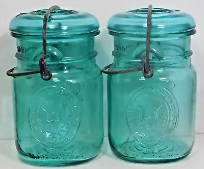 LOT Of 2 BALL Ideal Aqua Blue Mason Bicentennial PINT Jar 1776-1976 Eagle • $8.99