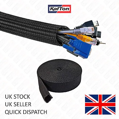 £4.09 • Buy Black Braided Cable Sleeving Expandable Wire Harness Marine Auto Sheathing