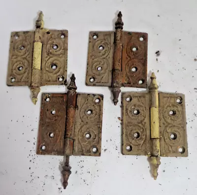 4 Vintage Hinges Cast Iron Ornate 4  • $49