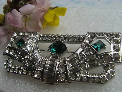 £19.95 • Buy 💎 Art Deco CZ Emerald And Signity Diamond Brooch/Pendant