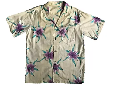 Vintage 80s Mens Cotton Lily Floral Print Hawaiian Aloha Shirt Sz M • $13.30