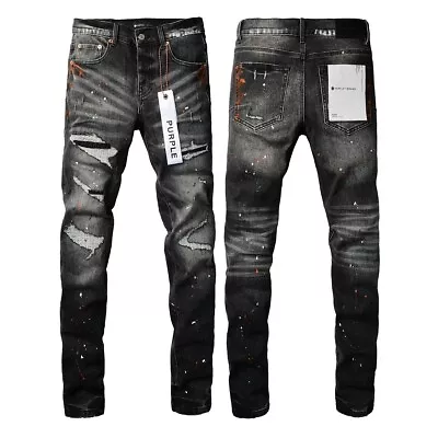 New Men Purple Brand Stretch Denim Black Blue Tie-Dye Ripped Fashion Jeans • $89.99