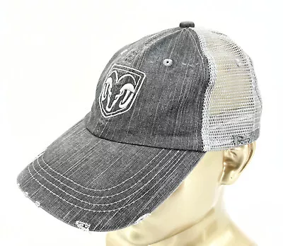 DODGE Ram Charcoal Gray Mesh Trucker Hat Cap Distressed Denim Adjustable Hat • $7.79