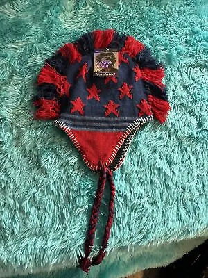 City Hunter Beanie Knit Hat Cap Laplander Mohawk Tassel Stars Red White Blue • $9.50