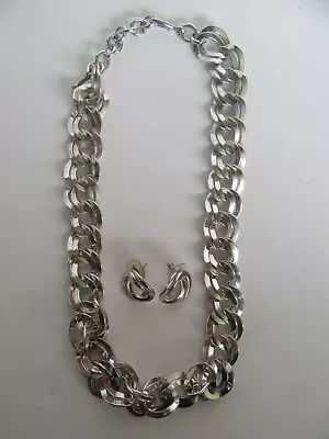 Vintage Silver Tone Modernist Monet Chunky Necklace & Earring Set (21.5 ) • $24.95