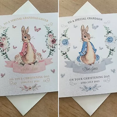 £3.45 • Buy PERSONALISED PETER RABBIT - FLOPSY Christening Card - Christening Day - Baptism