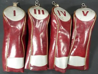 Vintage Faux Leather Vinyl Golf Club Head Covers 1 3 4 5 Burgundy Grey • $34.95