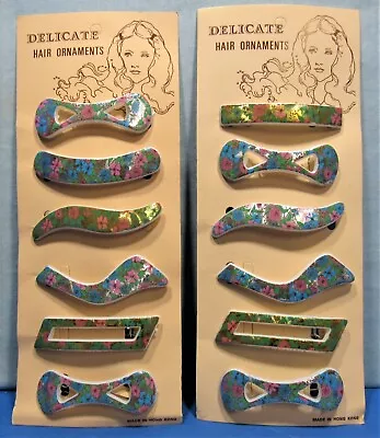 Flowered Vintage Barrettes ~ 2 Hippie Style 1960’s Dime Store Display Cards Of 6 • $7.85