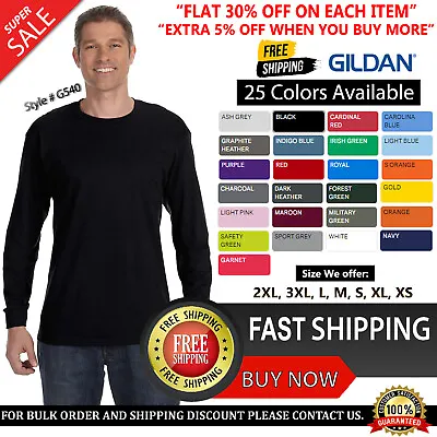 Gildan Cotton Long Sleeve T Shirt Mens Blank Casual Plain Sports T-Shirt G540 • $20.10
