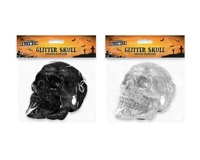 Black Silver Glitter Skull Decoration Party Decorative Ornament Halloween Prop • £6.99