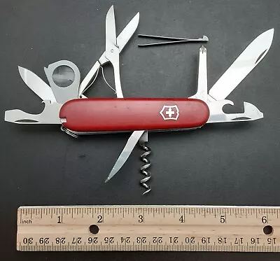 Vintage Red VICTORINOX Explorer Swiss Army Knife W/Magnifier & Scissors. • $41.39