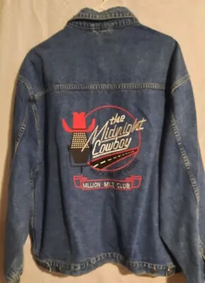 VTG Trucker Denim Jacket Men's XL Midnight Cowboy Million Mile Club Embroidered  • $39.95