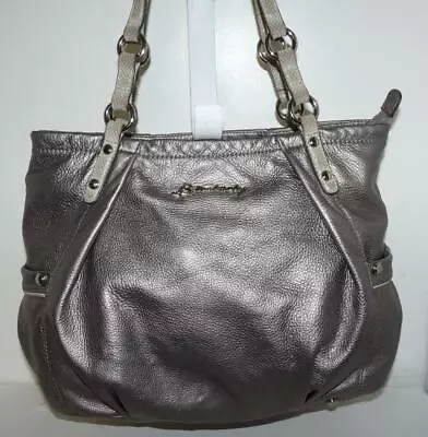 B. Makowsky Silver Metallic Hobo Satchel Zip Top Closure Carryall Bag Tote • $19.99