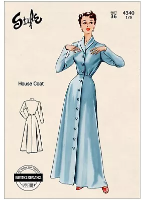 1940s House Coat Vintage Sewing Pattern Bust 36 • £19.99