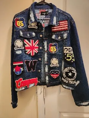 DSQUARED2 Denim Jacket With Patches & Paint Sz 52 (Fits Like XL) • $345