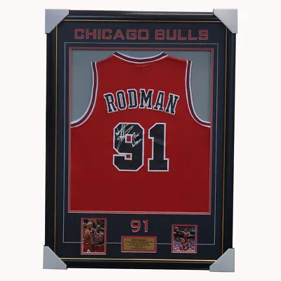 $1195 • Buy Dennis Rodman Chicago Bulls NBA Signed #91 Jersey Framed  The Worm  NBA Champion