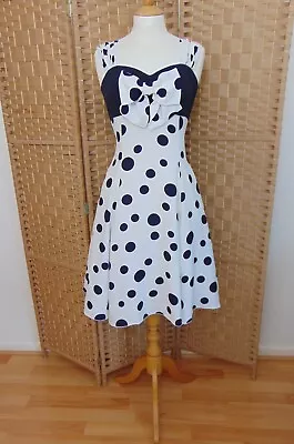 Vintage 80s Blue & White Polka Dot Party Dress Size 10/12 • £10