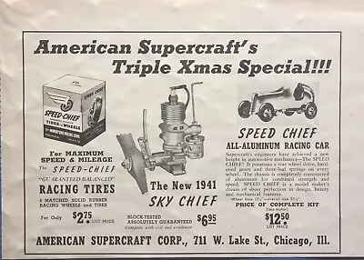 American Supercraft Model Airplane Sky Chief Motor Wheels Vintage Print Ad 1940 • $10.77