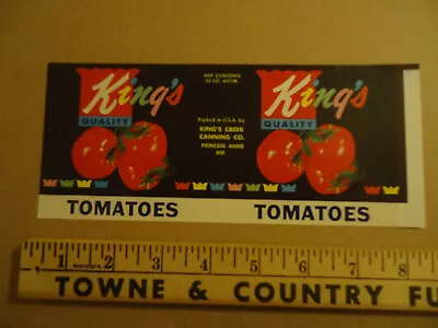 King's Quality Tomatoes King's Creek Canning Co Princess Anne MD Can Label • $5.99