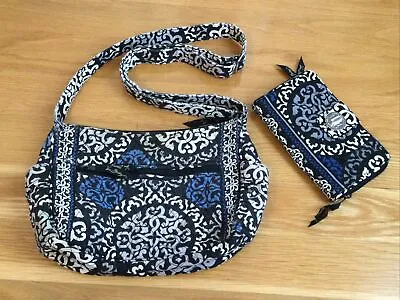 Vera Bradley CANTERBURY COBALT Blue Purse Shoulder Bag & Wallet/ Clutch Set Lot • $24.99
