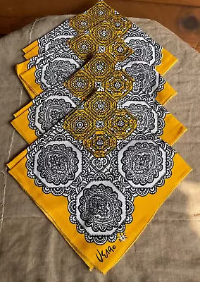 4 Vintage Vera Neumann Linen Napkins Black Yellow Gold Paisley Mosaic Pattern • $29.99