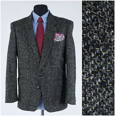 Men Vintage Tweed Sport Coat 40S US Size Herringbone Grey Raw Wool Blazer Jacket • $89.99