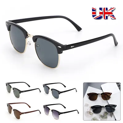 New Polarized Retro Sunglasses Mens Womens Vintage Designer Metal Half Frame UK • £4.98