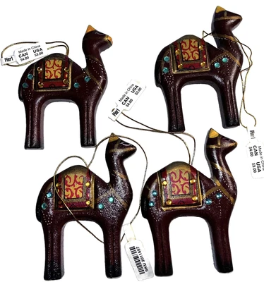 $5 • Buy Pier 1 Imports 4 Wood Painted Camel Ornaments 4” Tall