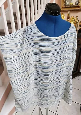 MARLA WYNNE WYNNELAYERS Blue Stripe Dolman Sleeve Sheer Chiffon Blouse Sz 1X  • $17.99