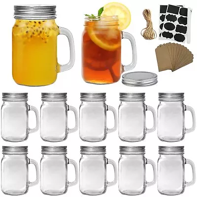 12 Pack 16oz Glass Mason Jars Mugs Smoothie Cups With Handle And Lids • $37.50