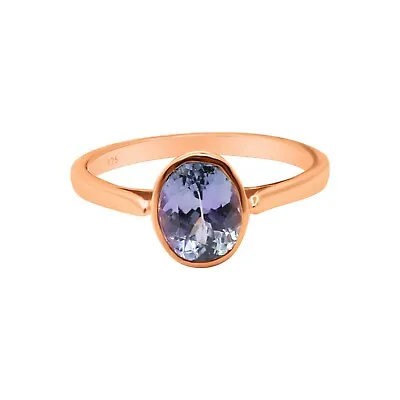 Oval Cut Tanzanite Ring 925 Sterling Silver Rose Gold Finish Elegant Dainty Ring • £107.03