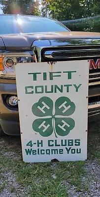 Vintage 4-H Club Welcome Agriculture Porcelain Enamel Sign Tift County Georgia • $475