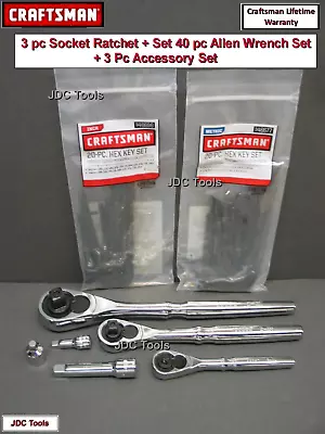 CRAFTSMAN HAND TOOLS 3pc 1/4 3/8 1/2 FULL POLISH Ratchet Socket Wrench Set • $55.85