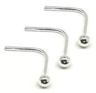 3 X Sterling Silver 1.5mm Plain Ball L Shape Nose Studs Piercing Body Jewellery • £2.99