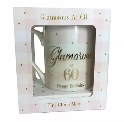 GLAMOROUS 60th Birthday Mug Cup Diamante Crystal Heart BNIB - Keepsake Gift • £7.99