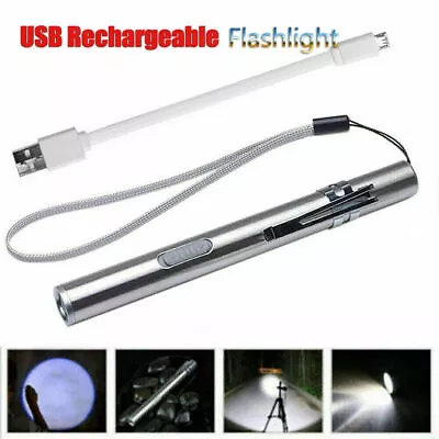 5  LED USB Rechargeable Mini Tactical Flashlight Stainless Steel Torch Pen Light • $6.49