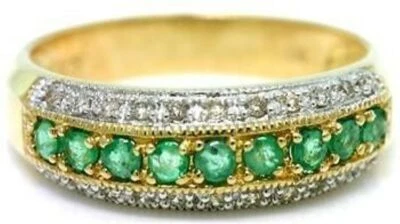 Natural Emerald & 22 Diamond 9K 9ct 375 Solid Gold Eternity Ring Genuine • $299.99