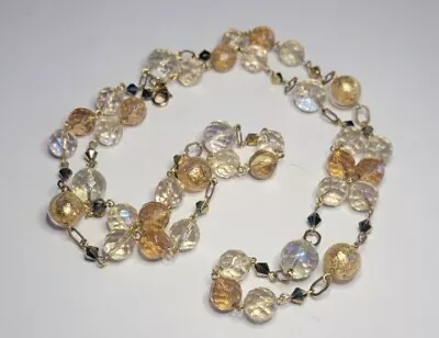Vintage Mary Kay  Holiday Wishes  Gold Foil Glass Clear Crystal Beaded Necklace • $12
