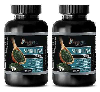 $35.71 • Buy Spirulina Organic Wheat Grass - PURE SPIRULINA 500mg - Boosts Energy - 2 Bottles