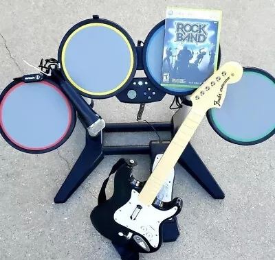 $229.95 • Buy Xbox 360 Rock Band BUNDLE Tested Wired Drums Mic Guitar Controller Game Lot